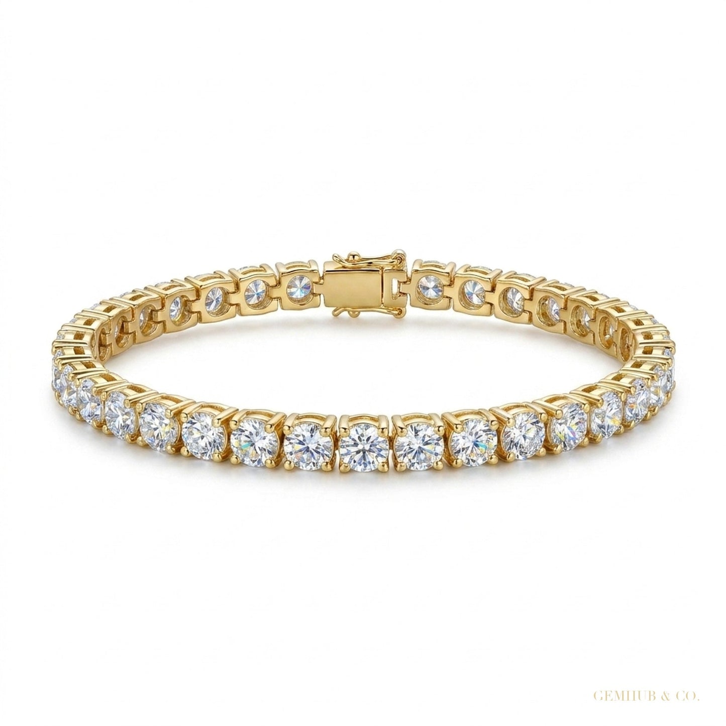 Tennis Bracelet 5Ct Round GH SI Natural Diamond 14K Yellow Gold Wedding Proposal – white background main image