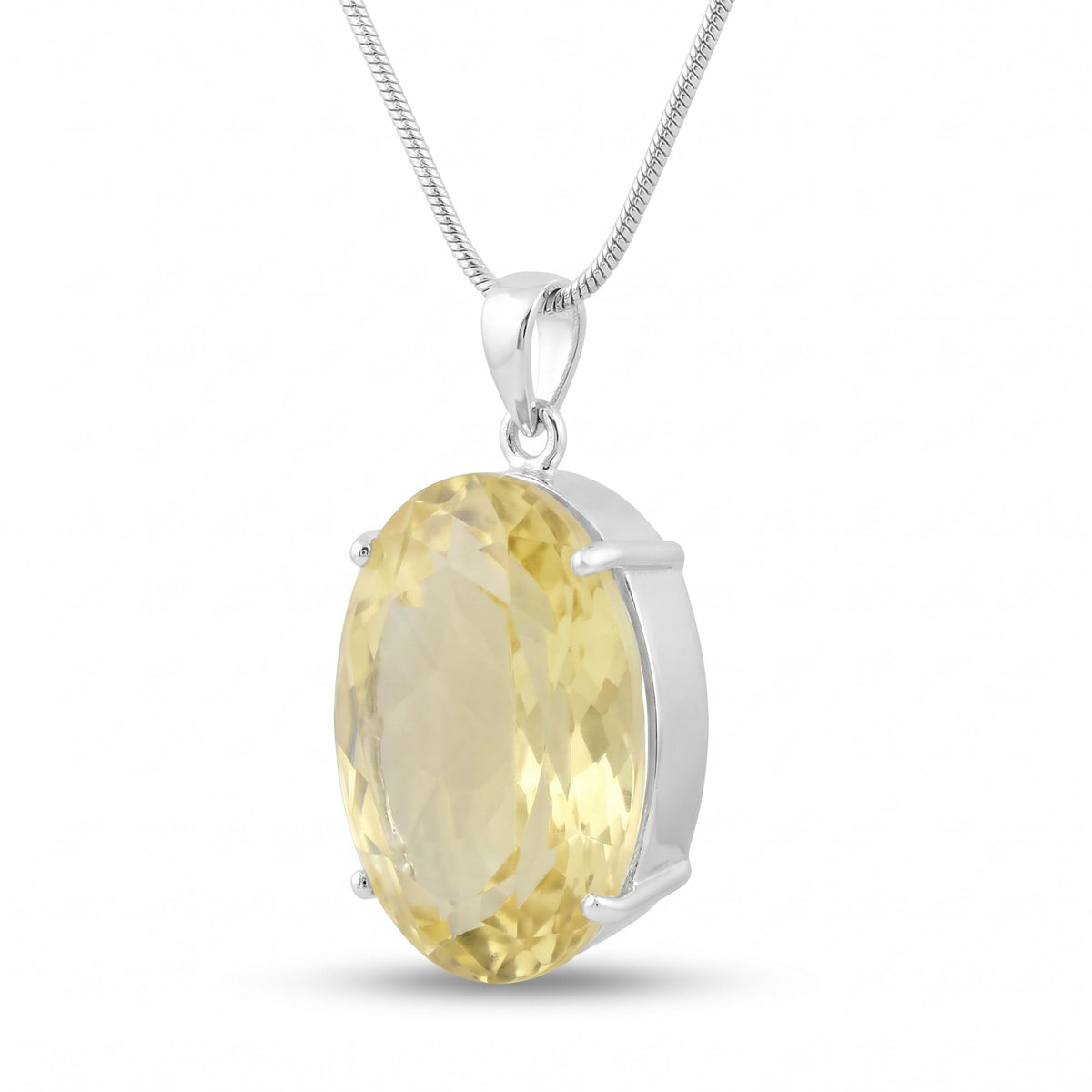GEMHUB Yellow Citrine Oval 120 Ct lab-grown gemstone pendant side view (AI render)