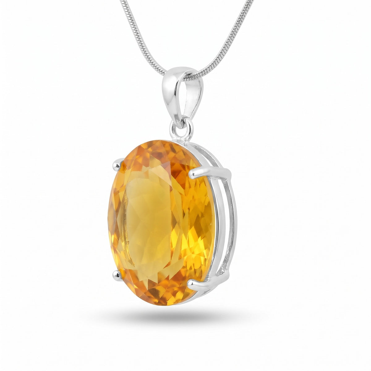 GEMHUB Yellow Citrine Oval 65 Ct lab-grown gemstone pendant side view (AI render)