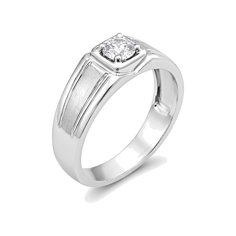 Stylish Platinum Solitaire Men's Ring - 950Pt Platinum - GEMHUB