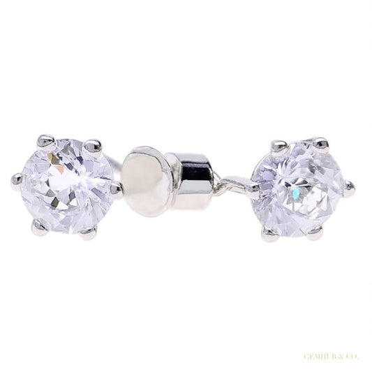 Certified white moissanite round-cut stud earrings in gold vermeil