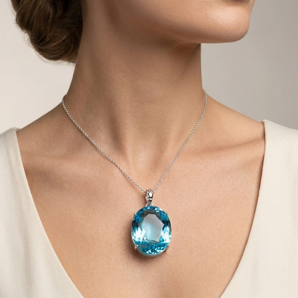 GEMHUB model-wearing (AI) Blue Topaz Oval 135 Ct