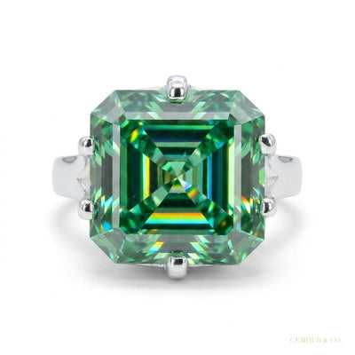 10.10 ct DEW Certified Blue Moissanite Asscher Cut Solitaire Ring Ring 18K Gold Plated 18K Gold Plated