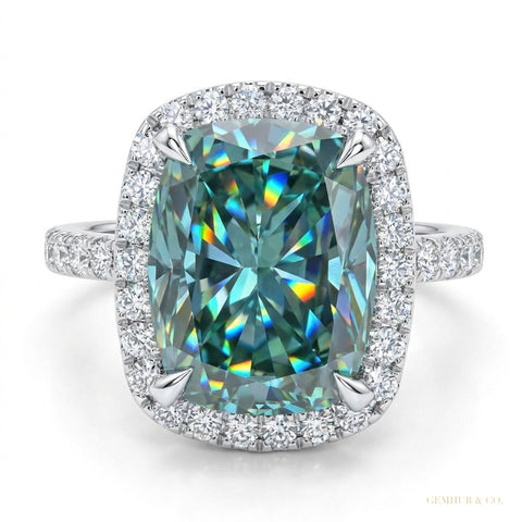 10.10 ct DEW Cushion Cut Blue Moissanite Solitaire Ring Wedding Gift 18K Gold Plated Ve 18K Gold Plated – white background main image