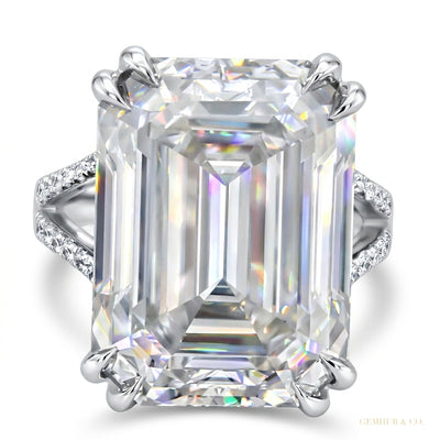 10 ct DEW Emerald Cut Off White Moissanite Ring Wedding Gift for Women 18K Gold Plated 18K Gold Plated