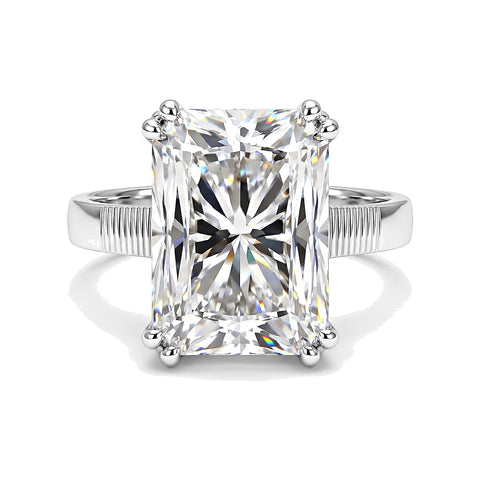10.00 Ct Emerald Cut Lab Grown Diamond Ring — VS1 Clarity, 18k Gold Vermeil