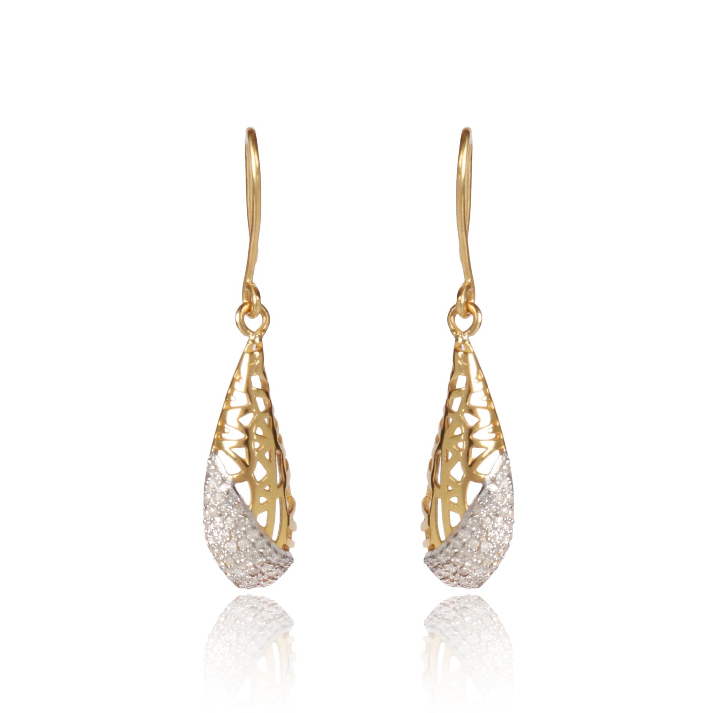 Natural Diamond Earrings 0.61 Ct. Certified in 18K Yellow Gold Dangle Drop