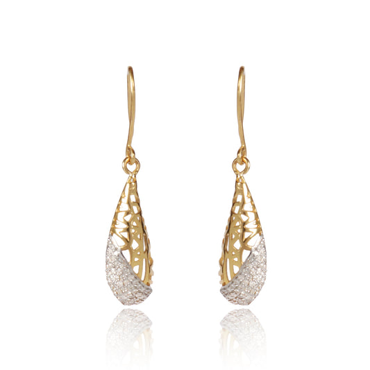 Natural Diamond Earrings 0.61 Ct. Certified in 18K Yellow Gold Dangle Drop