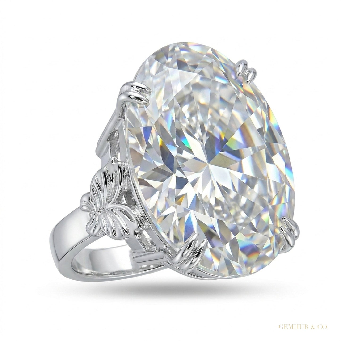 11.30 ct DEW Certified Pear Cut White Moissanite Solitaire Ring In 18K Gold Plated Verm 18K Gold Plated – white background main image