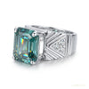 11.55 ct DEW Certified Blue Moissanite Asscher Cut Ring – Rare Christmas Gift in Silver 18K Gold Plated – white background main image