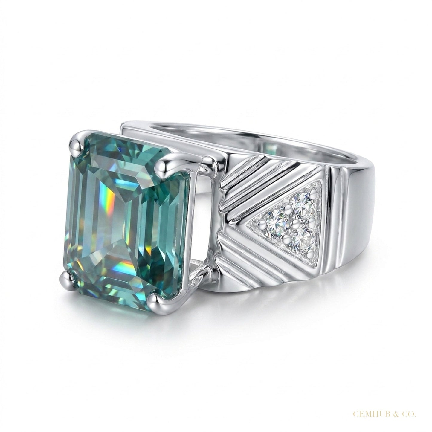 11.55 ct DEW Certified Blue Moissanite Asscher Cut Ring – Rare Christmas Gift in Silver 18K Gold Plated – white background main image