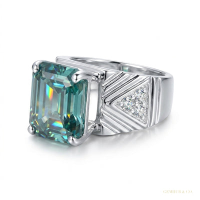 11.55 ct DEW Certified Blue Moissanite Asscher Cut Ring – Rare Christmas Gift in Silver 18K Gold Plated