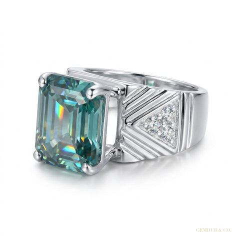 11.55 ct DEW Certified Blue Moissanite Asscher Cut Ring – Rare Christmas Gift in Silver 18K Gold Plated – white background main image