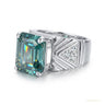 11.55 ct DEW Certified Blue Moissanite Asscher Cut Ring – Rare Christmas Gift in Silver 18K Gold Plated in 18K Gold Plated Vermeil