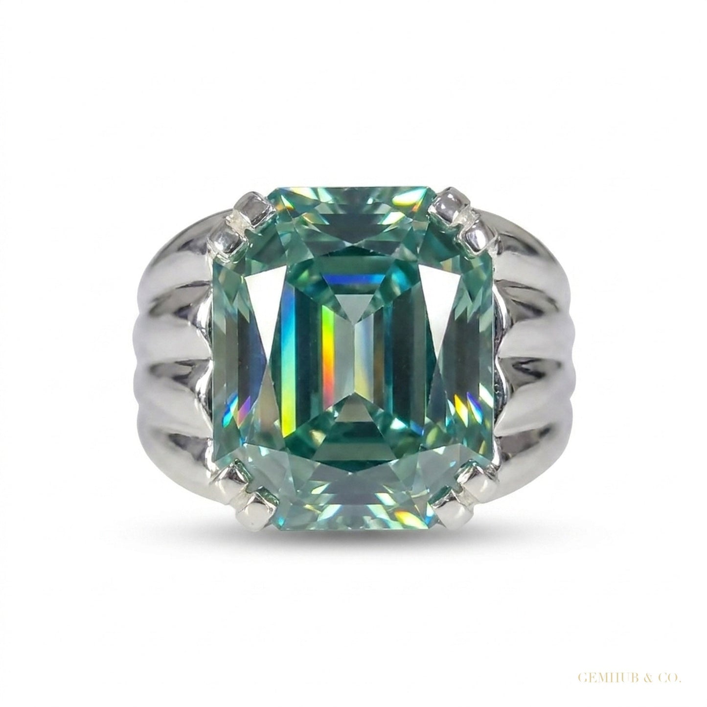11.75 ct DEW Certified Round Cut Blue Moissanite Solitaire Ring 18K Gold Plated – white background main image