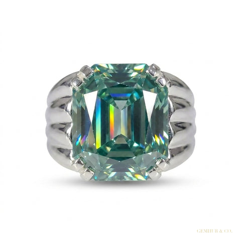 11.75 ct DEW Certified Round Cut Blue Moissanite Solitaire Ring 18K Gold Plated – white background main image