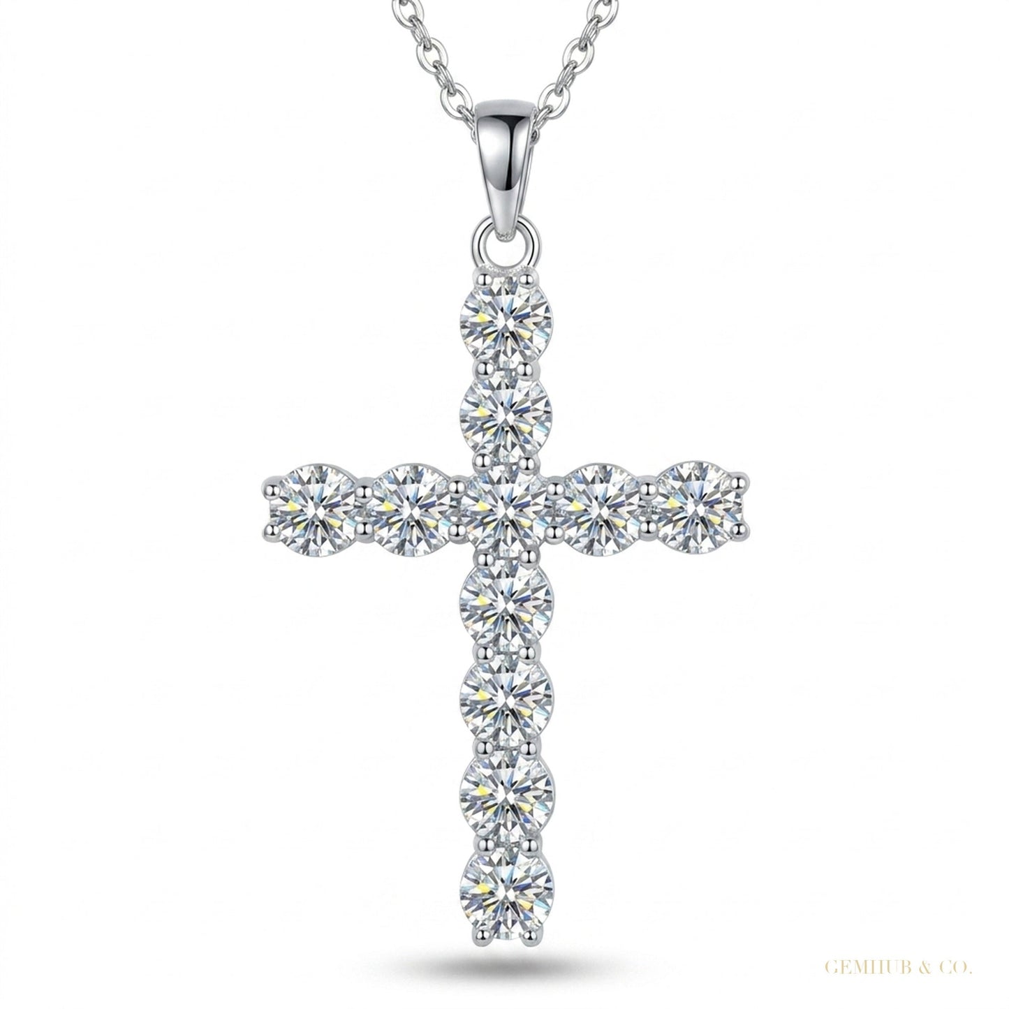 11 ct DEW Certified White Moissanite Cross Pendant In Vermeil 925 Silver For Love – white background main image