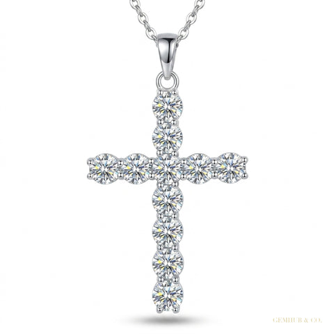 11 ct DEW Certified White Moissanite Cross Pendant In Vermeil 925 Silver For Love – white background main image