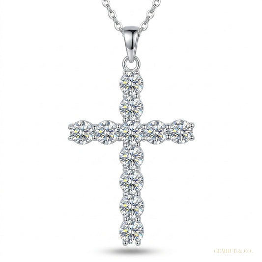 11 ct DEW Certified White Moissanite Cross Pendant In Vermeil 925 Silver For Love – white background main image