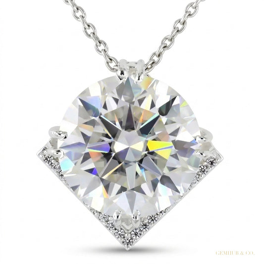 11.00 ct DEW White Moissanite Solitaire Pendant in Gold Vermeil Certified Gift – white background main image