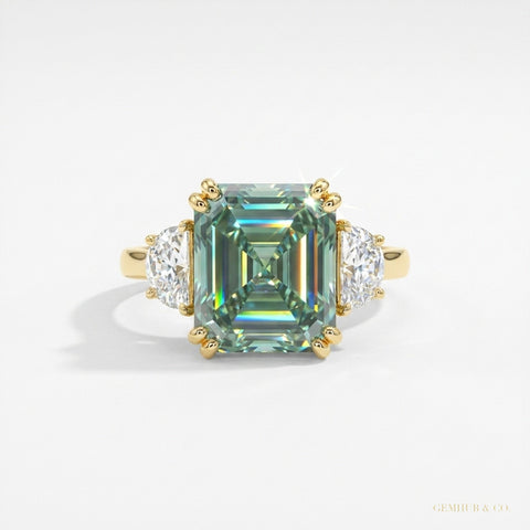 12.20 ct DEW Ascher Cut Certified Blue Moissanite Ring For Someone Special Gift 18K Gol 18K Gold Plated – white background main image