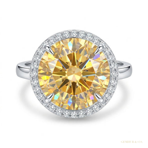 12.30 ct DEW Champagne Treated Moissanite Solitaire Ring in – RARE Gem 18K Gold Plated 18K Gold Plated – white background main image