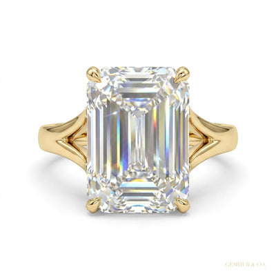 12.30 ct DEW Emerald Off White Moissanite Ring in – July Wedding Gift 18K Gold Plated Vermeil