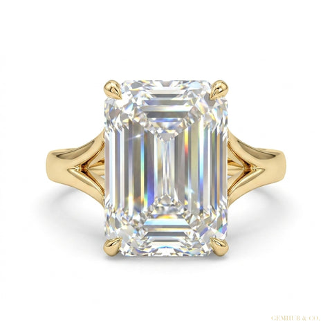 12.30 ct DEW Emerald Off White Moissanite Ring in – July Wedding Gift 18K Gold Plated V 18K Gold Plated – white background main image