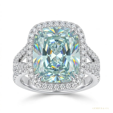 12.50 ct DEW Cushion Cut Blue Moissanite Ring Birthday Gift for Wife 18K Gold Plated Ve 18K Gold Plated – white background main image