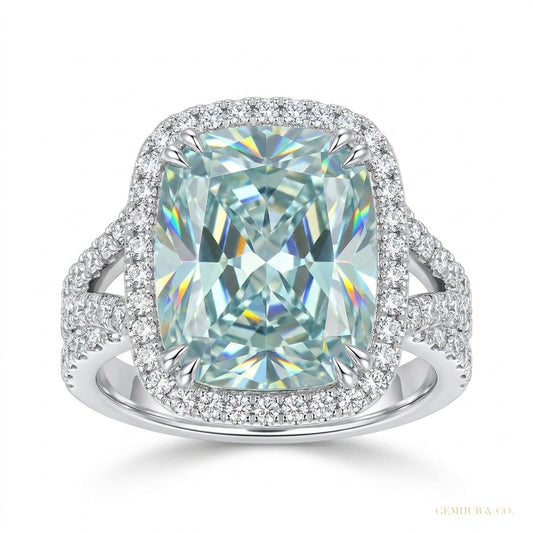 12.50 ct DEW Cushion Cut Blue Moissanite Ring Birthday Gift for Wife 18K Gold Plated Ve 18K Gold Plated – white background main image