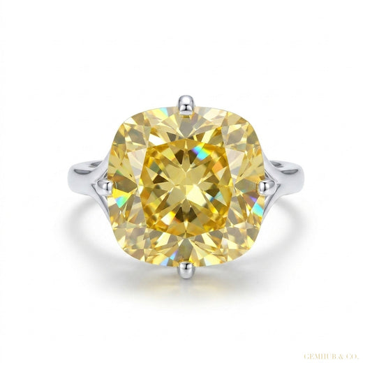 12.80 ct DEW Champagne Moissanite Ring in Certified Prong Setting 18K Gold Plated Verme 18K Gold Plated – white background main image