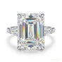 14.50 ct DEW EGL Certified White Emerald Cut Moissanite Ring 18K Gold Plated
