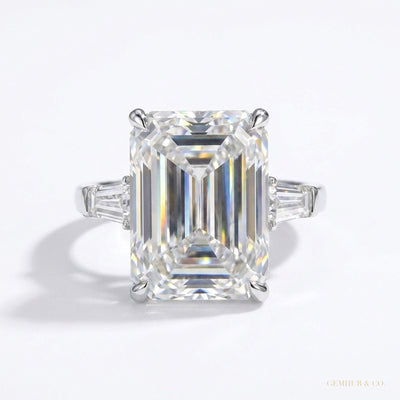 14.50 ct DEW Emerald Cut Off White Moissanite Ring – Bridal Jewellery 18K Gold Plated Ver 18K Gold Plated