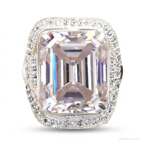 15.20 ct DEW Emerald Off White Moissanite Ring in Rings 18K Gold Plated – white background main image