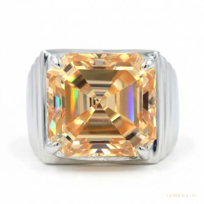 15.30 ct DEW Asscher Cut Champagne Moissanite Ring Gift for Wedding 18K Gold Plated Ver 18K Gold Plated