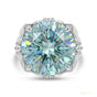 15.40 ct DEW Round Blue Moissanite Ring Festival Gift for Wife or Mom 18K Gold Plated V 18K Gold Plated