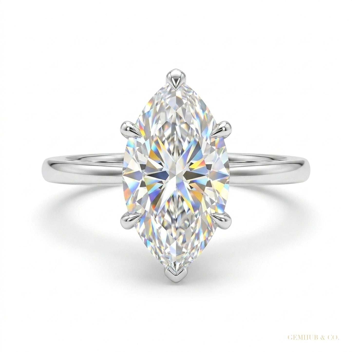 16.50 ct DEW EGL Certified Marquise Cut White Moissanite Ring 18K Gold Plated – white background main image
