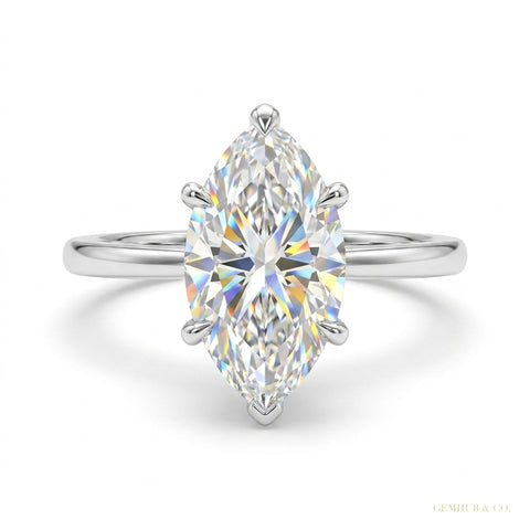 16.50 ct DEW EGL Certified Marquise Cut White Moissanite Ring 18K Gold Plated – white background main image