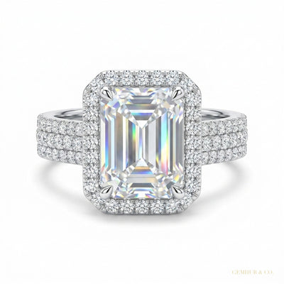 16.90 ct DEW Emerald Cut Moissanite Solitaire Ring Anniversary Gift Her 18K Gold Plated