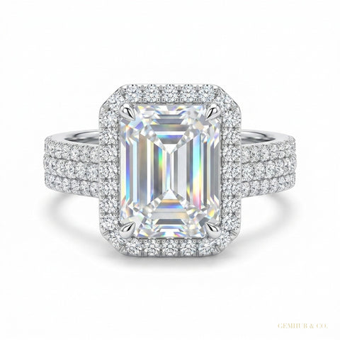 16.90 ct DEW Emerald Cut Moissanite Solitaire Ring Anniversary Gift Her 18K Gold Plated – white background main image