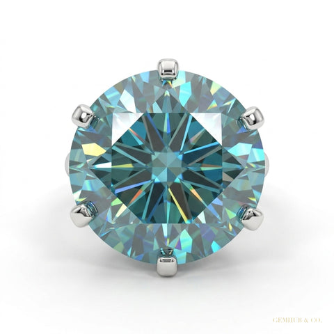17.20 ct DEW Blue Treated Moissanite Solitaire Ring Gift for Anniversary 18K Gold Plate 18K Gold Plated – white background main image