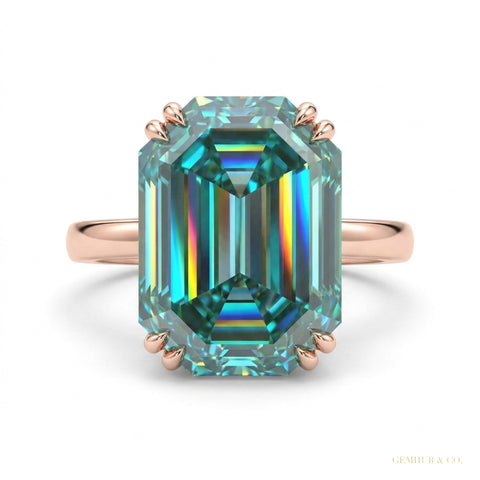 17.60 ct DEW Blue Emerald Cut Moissanite Ring Bold Statement Gift Ring 18K Gold Plated 18K Gold Plated – white background main image