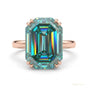 17.60 ct DEW Blue Emerald Cut Moissanite Ring Bold Statement Gift Ring 18K Gold Plated 18K Gold Plated