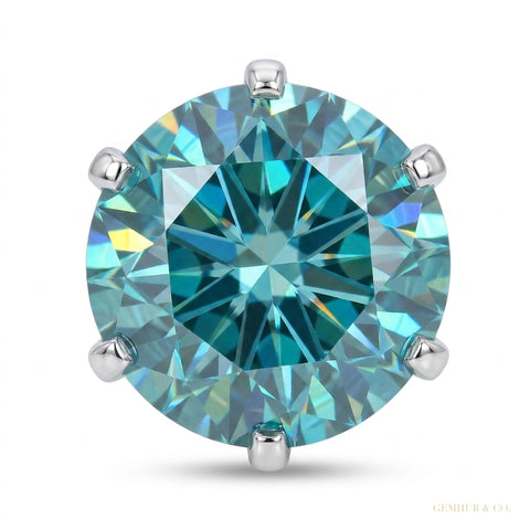 17.2 ct DEW Certified Round Cut Blue Moissanite Gold Vermeil Solitaire Ring – white background main image