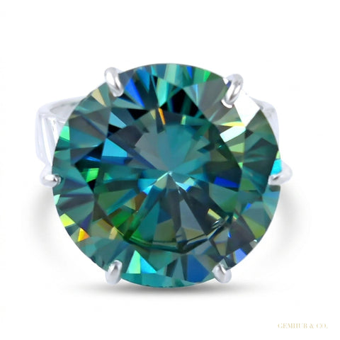 17.20 ct DEW Certified Round Cut Blue Moissanite Solitaire Ring Gold Vermeil – white background main image