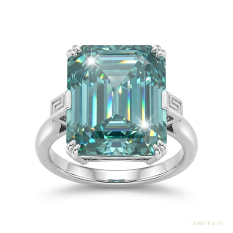 18.60 ct DEW Emerald Cut Blue Moissanite Ring in Certified Statement 18K Gold Plated Ve 18K Gold Plated – white background main image
