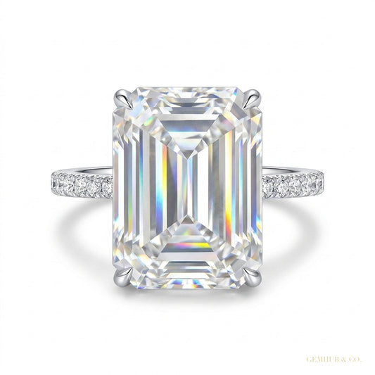18.65 ct DEW Emerald Cut Certified White Moissanite Ring For Mother's Day 18K Gold Plat 18K Gold Plated – white background main image