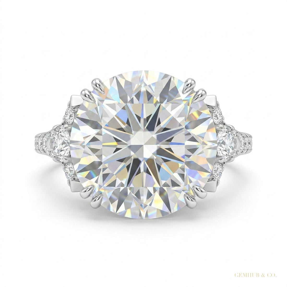 18.85 ct DEW Certified White Moissanite Solitaire Ring – Glamorous Bridal Jewellery 18K G 18K Gold Plated – white background main image