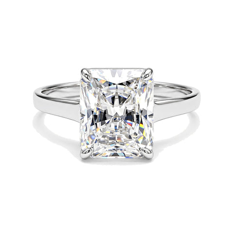 19.2 ct DEW White Moissanite Emerald Solitaire Ring - 18K Gold Vermeil on 925 Sterling Silver