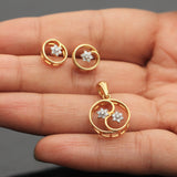 18KT 0.24 Ct. Natural Diamond Pendant And Earrings in Yellow Gold